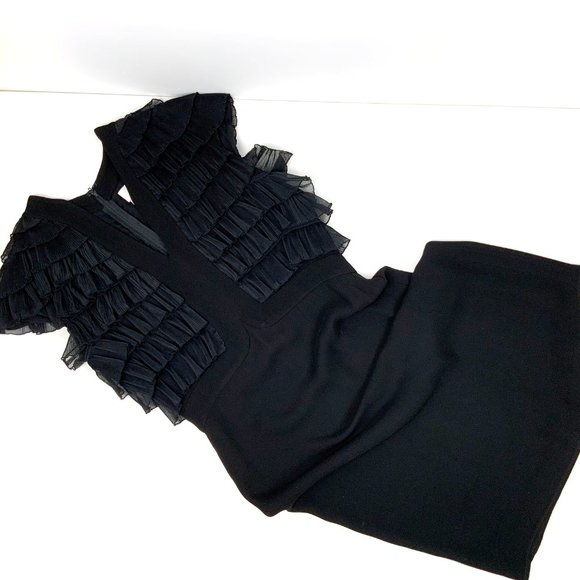 Vintage Badgley Mischka Black Tiered Ruffle Cocktail Party Dress Size 6 - Picture 15 of 16